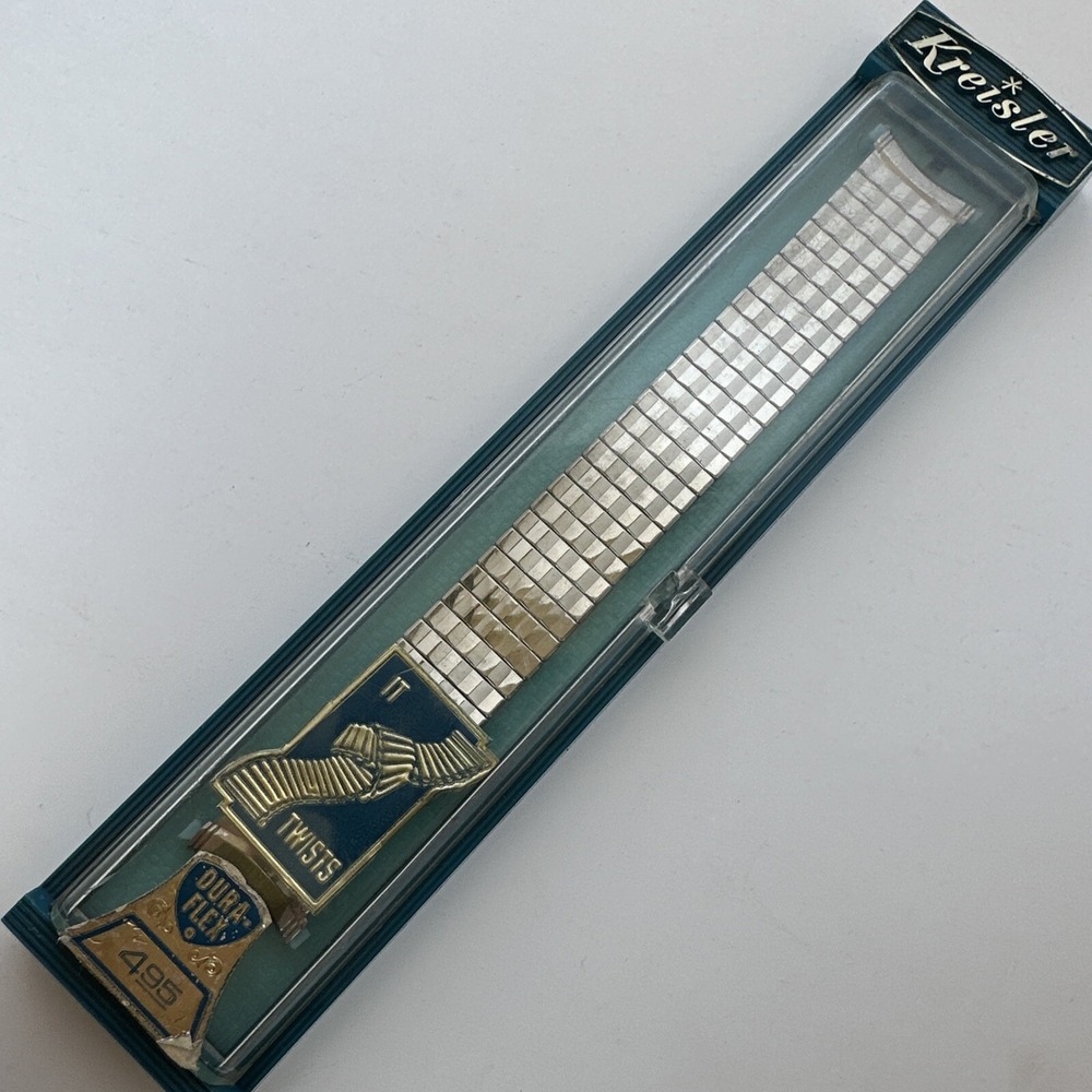 Vintage Kreisler Dura-Flex Watch Band Silver Tone Expansion Strap It Twists NOS